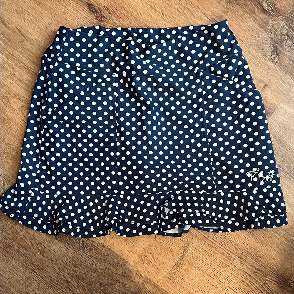 Tzu Tzu Polka Dot Mini Skort in Navy and White